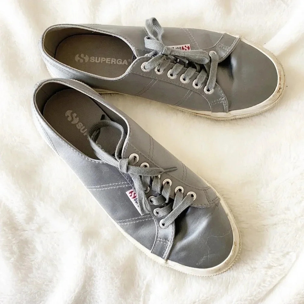 Superga Shiny Gray Satin Sneakers